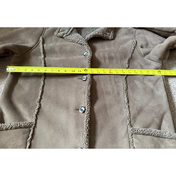 LL Bean Womens Faux Suede Sherpa Jacket Barn Chore Coat Brown Rancher Button - Picture 7 of 10